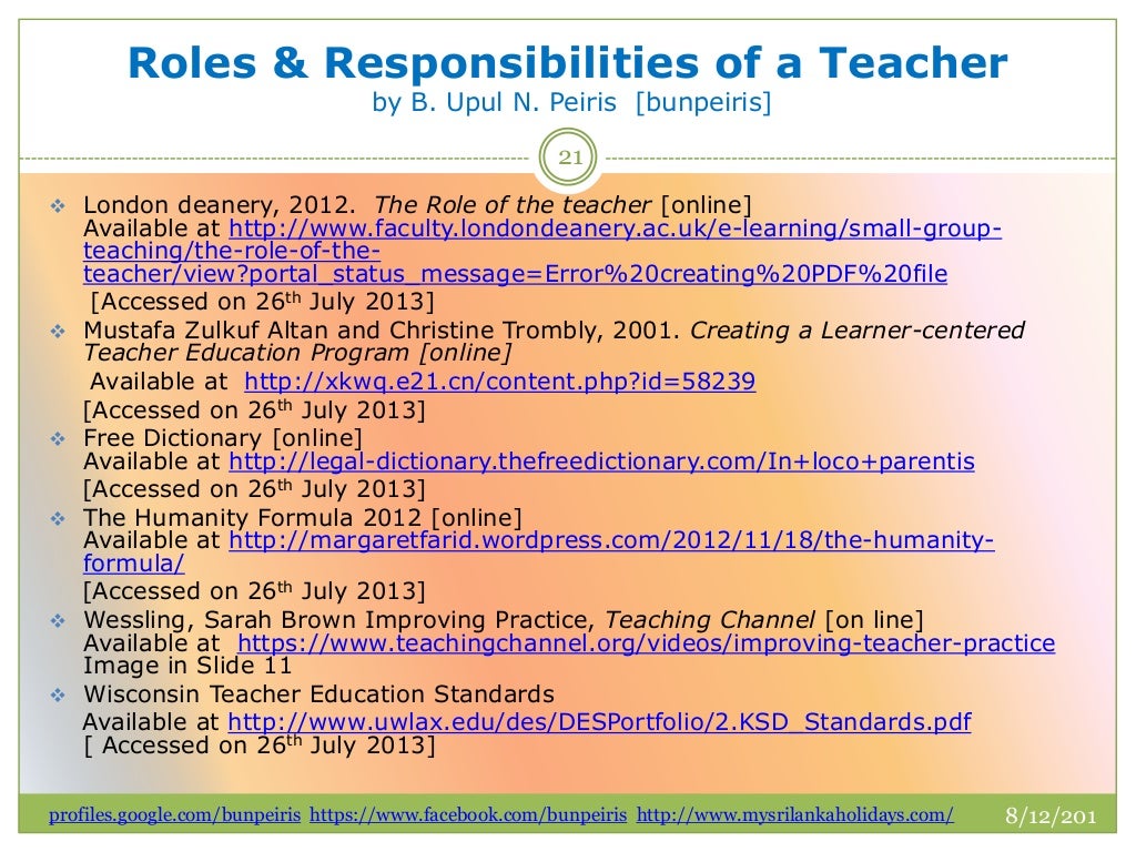 Roles & responsibilities of a teacher by bunpeiris