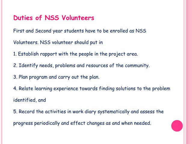 Roles and Responsibilities of NSS Volunteers | PPTX