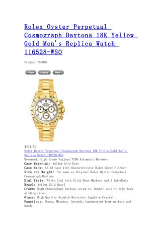 Rolex oyster perpetual cosmograph daytona 18 k yellow gold men's replica watch 116528 wso