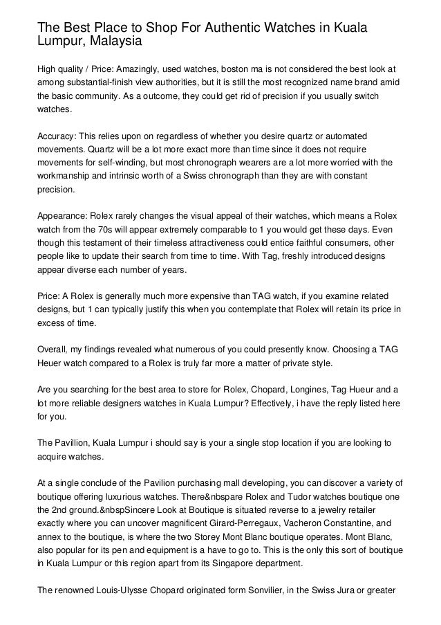 The Best Place to Shop For Authentic Watches in Kuala Lumpur, Malaysia