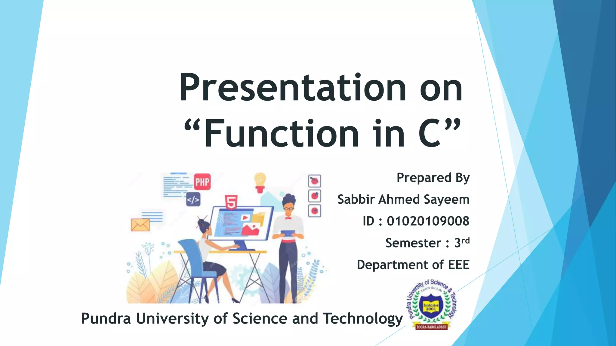 Function in c programming | PPT image.