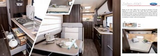 10 11
Zefiro 690
Based on the Ford, 130hp Euro 6, manual as standard (170 bhp
upgrade is a cost options). The Zefiro 690 has a large garage,
comfortable dinette for up to 6 dining places and 6 berths. Superb in
all respects to beds, storage and separate shower cubicle within the
en-suite facilities, the 690 is the ideal motorhome for families who like
to travelling in comfort, with all the essentials!
5
6
UK_Zeﬁro_690
2310
7120
 