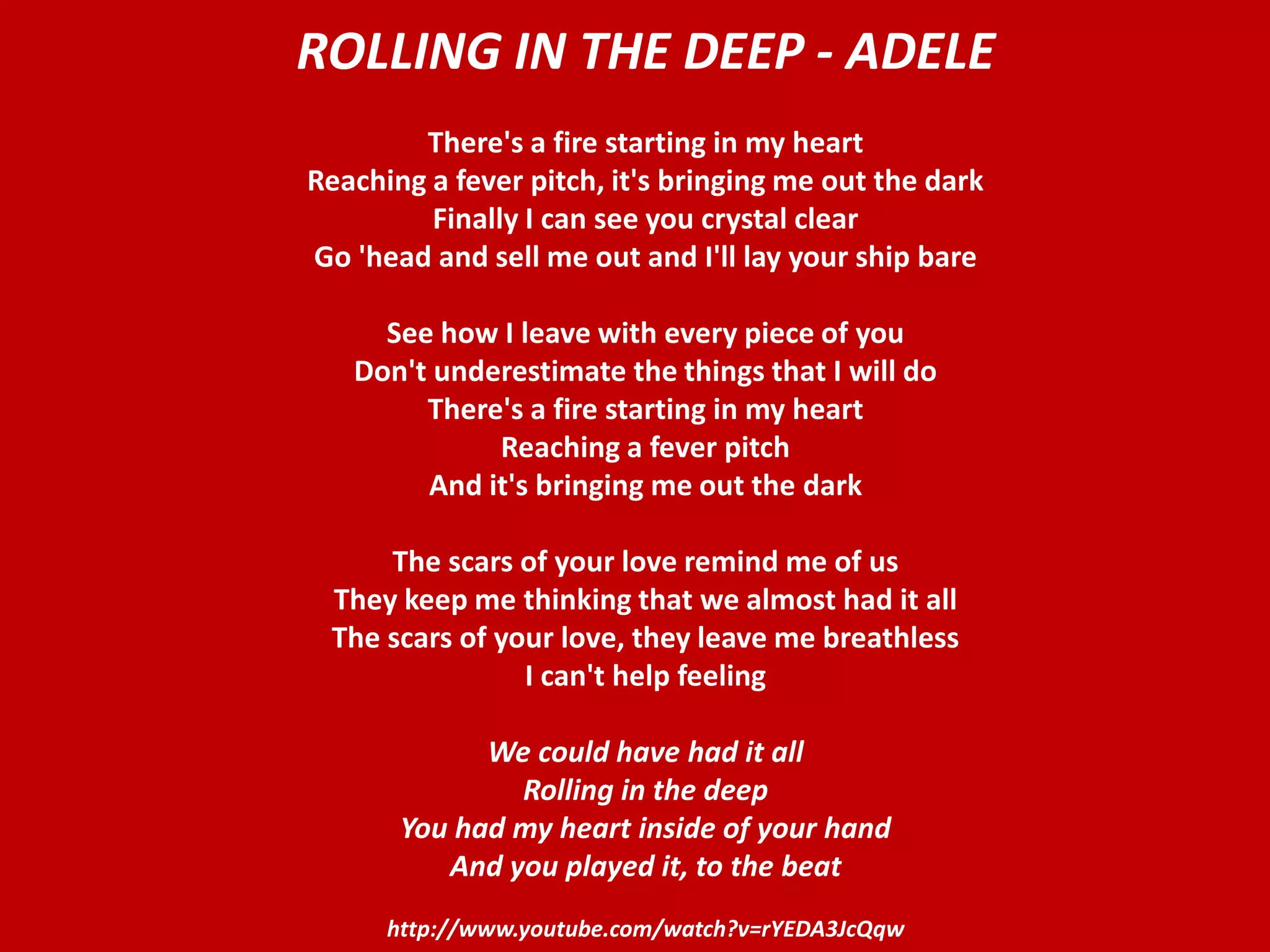 Rolling in the Deep Adele PPT