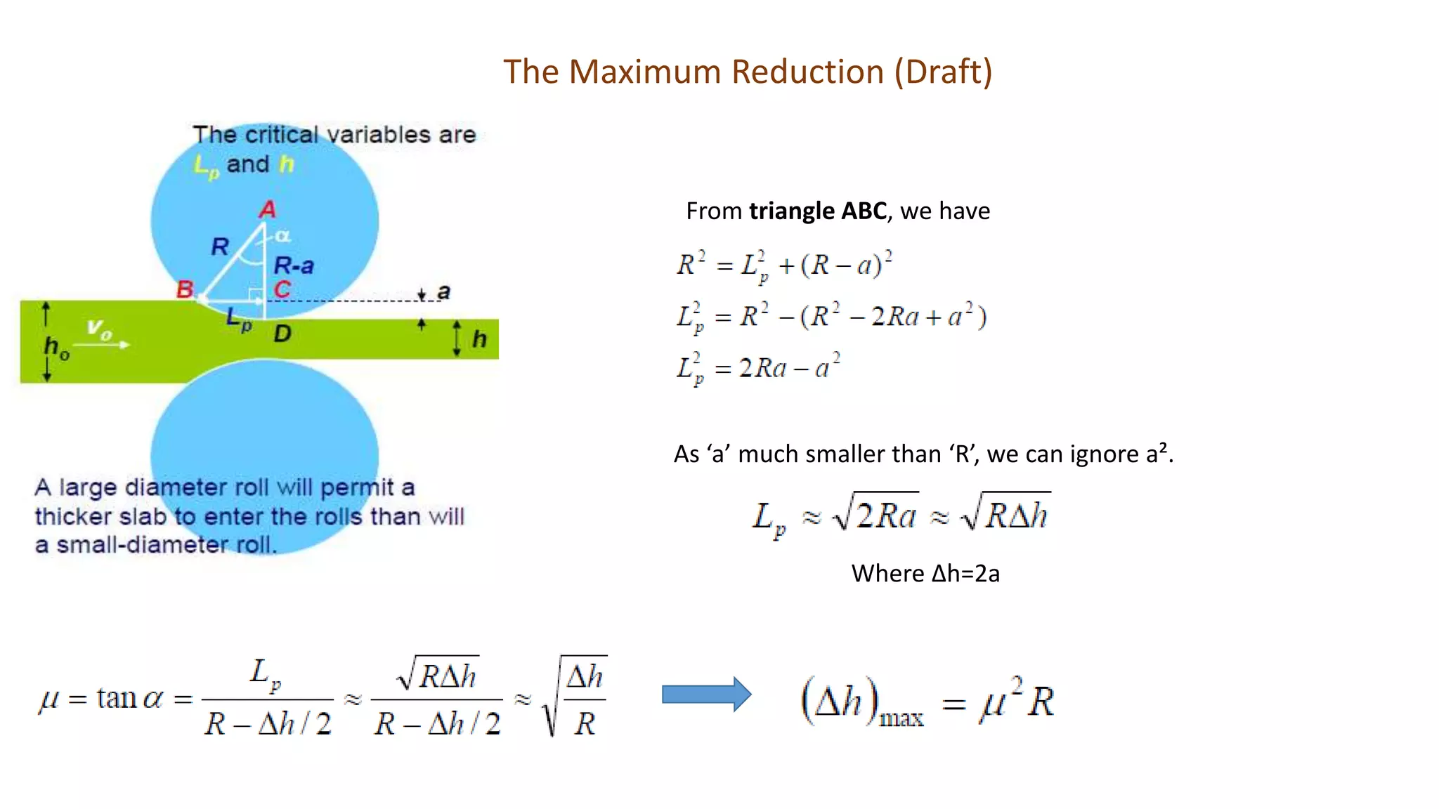 The Maximum Reduction (Draft)
From triangle ABC, we have
As ‘a’ much smaller than ‘R’, we can ignore a².
Where ∆h=2a
 