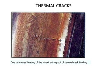 THERMAL CRACKS
Due to intense heating of the wheel arising out of severe break binding
 
