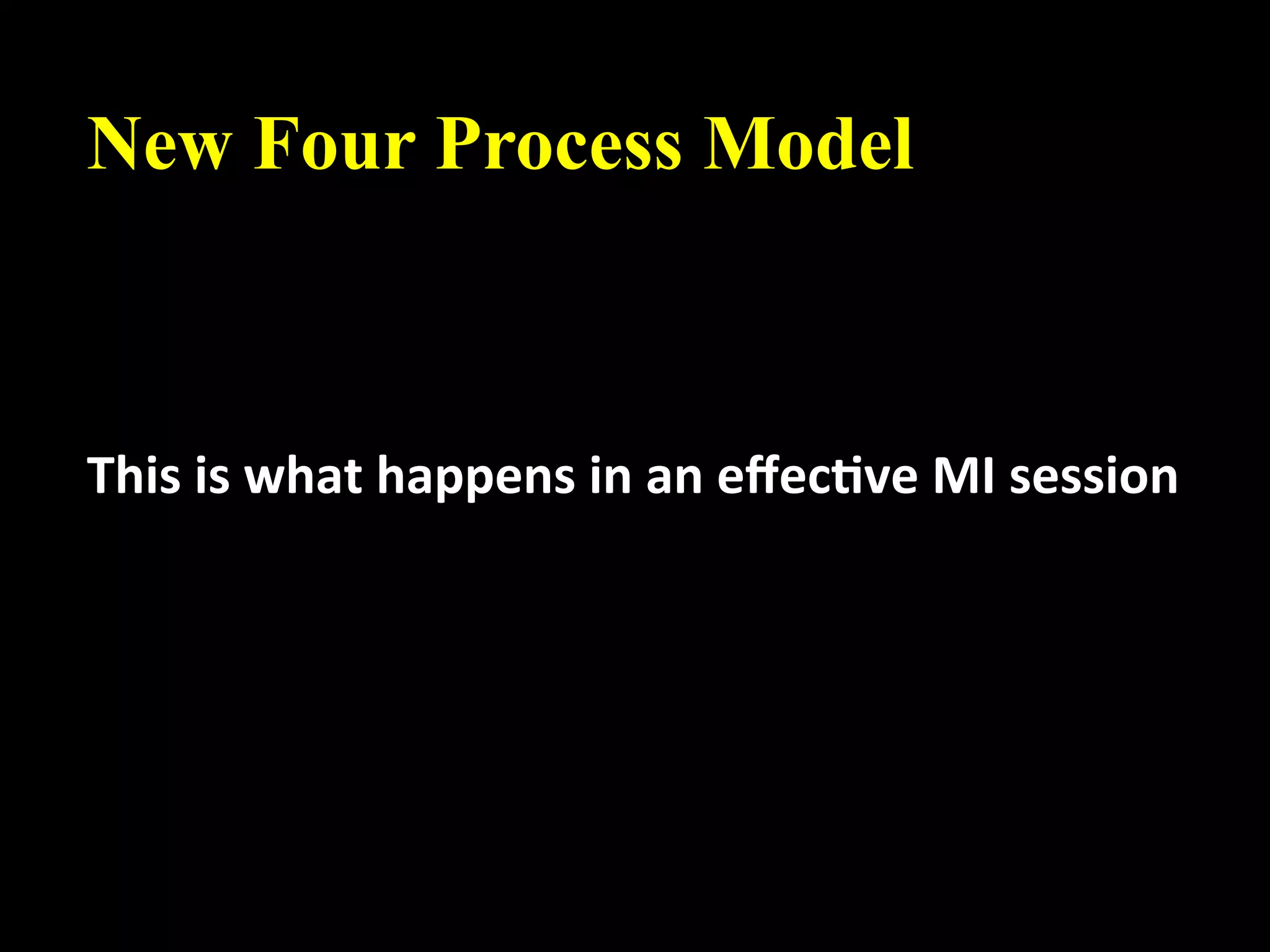 New Four Process Model


 
This is what happens in an eﬀec.ve MI session 
 