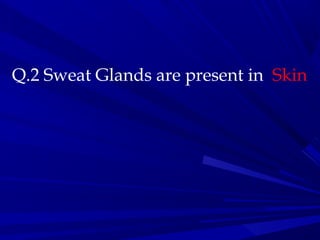 Q.2 Sweat Glands are present in Skin
 
