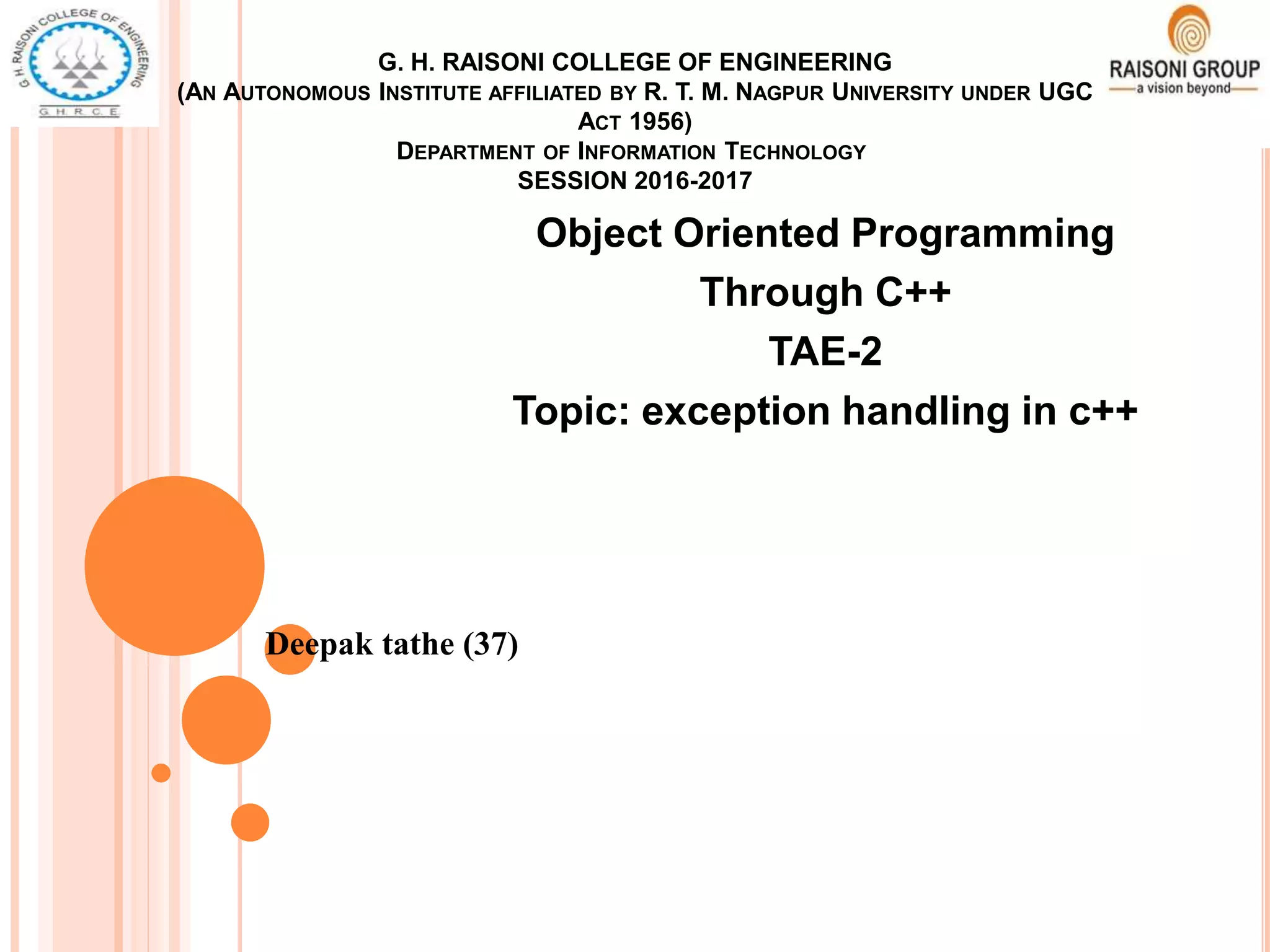 Exception Handling in C++ PPT