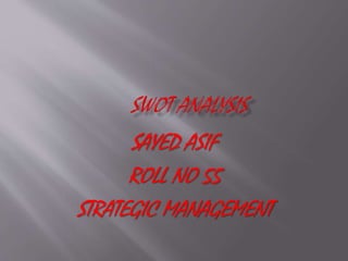 SAYED ASIF
ROLL NO 55
STRATEGIC MANAGEMENT
 