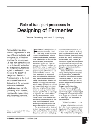 Roll of transport process in designing of fermenter