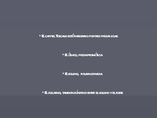 El capitel Toscano está integrado por tres piezas lisas: El ábaco ,  pieza prismática. El equino,  figura convexa. El collarino, tambor cilíndrico entre el equino y el fuste 