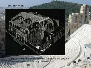 1.- Consolidación y formalización de la volumetría del conjunto
2.- Construcción de los tejados y pórtico lateral
TERCERA FASE
 