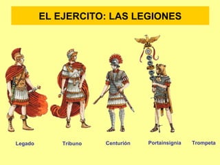 EL EJERCITO: LAS LEGIONES 
Legado Tribuno Centurión Portainsignia Trompeta 
 