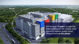 http://googleasiapacific.blogspot.se/2015/06/growing-our-data-center-in-singapore.html
For the past 17 years, Google has
been building out the fastest, most
powerful, highest quality cloud
infrastructure on the planet.
 