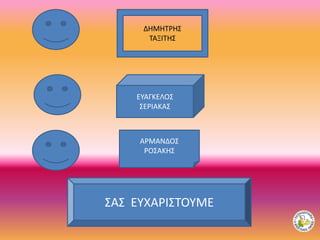 ΔΗΜΗΤΡΗΣ
ΤΑΞΙΤΗΣ
ΕΥΑΓΚΕΛΟΣ
ΣΕΡΙΑΚΑΣ
ΑΡΜΑΝΔΟΣ
ΡΟΣΑΚΗΣ
ΣΑΣ ΕΥΧΑΡΙΣΤΟΥΜΕ
 