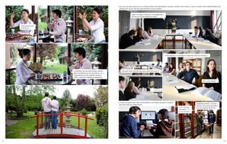 12 13
Il faut prononcer
comme ça…
Le premier ton est haut et plat comme
dans l’orchestre où l’on accorde le « la » ;
le deuxième ton est montant comme
« Allô » quand on répond au téléphone…
Les cours se poursuivent et, si certains élèves ont abandonné, les plus motivés sont restés. C’est un rendez-vous hebdomadaire qui
rythme leur vie et très vite, des amitiés se sont nouées.
L’institut propose une salle multimédia où les élèves peuvent travailler
avec des logiciels didactiques.
Cela signifie « Je mange le repas de midi à la maison ».
Dans la langue chinoise, le complément
de lieu se trouve devant le verbe.
Qui peut faire une phrase avec cette structure ?
Oui, c’est parfait !
太好了(C’est
chouette) ! Tu
as vu ce livre !
Superbes photos ! Je rêve
du jour où je pourrais admi-
rer mes photos de Chine…
 
