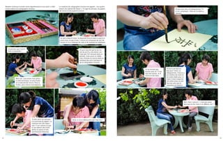 14 15
Je pensais que l’encre
était en bouteille !
Tu dois tenir ton pinceau
à la verticale du papier. Le
maintien est très impor-
tant. C’est comme ça que
tu vas obtenir des traits
déliés ou pleins et des
terminaisons diverses.
Voilà, tu ne te débrouilles pas trop mal !
On doit d’abord frotter le bâtonnet d’encre dans la pierre à
encre avec un peu d’eau. L’encre est composée de noir de
fumée et d’un mélange de colle et de substances végétales.
Et puis cela fait partie du tra-
vail du qi (气), une notion cen-
trale que l’on retrouve dans la
pensée, mais aussi en méde-
cine chinoise ou encore dans la
pratique des arts martiaux et
de la calligraphie chinoise.
Bien sûr, cela existe mais grâce
à cette technique, on peut modu-
ler la densité de l’encre. Plus tu
frottes, plus l’encre sera épaisse.
Newton continue à rendre visite régulièrement à son amie. Li Mei
l’initie même à la calligraphie chinoise.
Le matériel de calligraphie chinoise est appelé  « les quatre
trésors du cabinet de travail ». Il s’agit du pinceau, du papier,
de l’encre et de la pierre à encre.
Tu ne connais pas
encore celui-là ? C’est
celui de l’amour, ài. Il
s’écrit en dix traits.
Et que veut-dire cet idéogramme ? Il
a l’air compliqué… Mais je l’ai déjà vu
souvent.
Tu écris de haut en
bas pour tracer un
idéogramme. Chacun a
un nombre de traits et
un ordre établi pour le
tracé. Il faut respecter
cet ordre sinon on voit
tout de suite que le
caractère est bizarre.
Bon, mon « amour » n’est pas aussi
bien que le tien mais il se défend, non ?
 