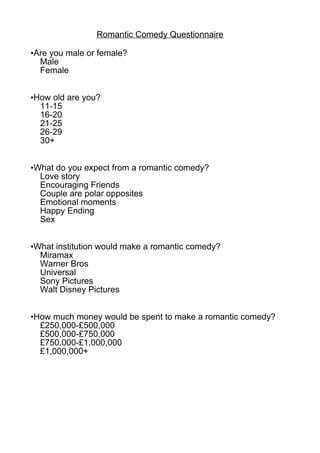Romance questionnaire | PDF