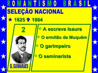 SELEÇÃO NACIONAL    1825    1884 B. GUIMARÃES 2 A escrava Isaura O ermitão de Muquém O garimpeiro O seminarista 
