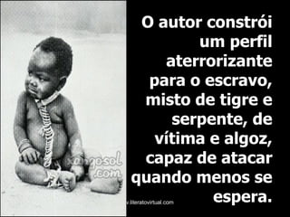 O autor constrói um perfil aterrorizante para o escravo, misto de tigre e serpente, de vítima e algoz, capaz de atacar quando menos se espera. 
