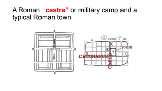 A Roman “castra” or military camp and a
typical Roman town
 