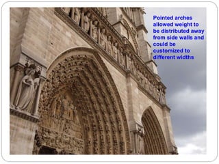 Pointed arches
allowed weight to
be distributed away
from side walls and
could be
customized to
different widths
 