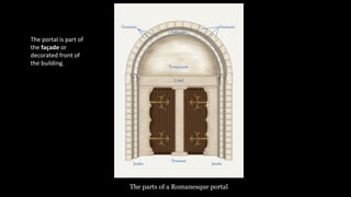 The parts of a Romanesque portal
The portal is part of
the façade or
decorated front of
the building.
 