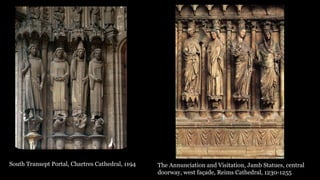 South Transept Portal, Chartres Cathedral, 1194 The Annunciation and Visitation, Jamb Statues, central
doorway, west façade, Reims Cathedral, 1230-1255
 