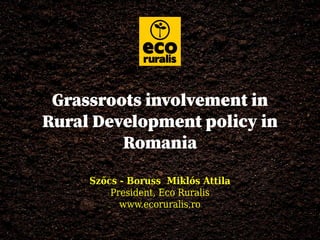 Grassroots involvement in
Rural Development policy in
Romania
Szőcs - Boruss Miklós Attila
President, Eco Ruralis
www.ecoruralis.ro
 
