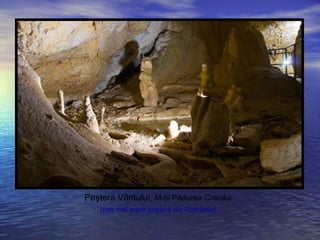 Peştera Vântului, M-ţii Pădurea Craiului
(cea mai mare peşteră din România)
 