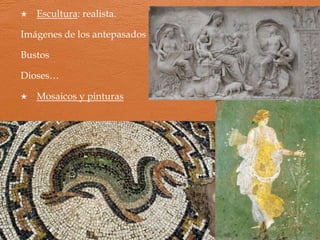 El legado cultural romano
 Lengua. El latín se impone en la zona levantina y meridional. En
el resto del país se conservan otras lenguas durante más tiempo.
De ellas sólo el euskera ha sobrevivido hasta hoy.
 Derecho público (relaciones de los ciudadanos con el Estado) y
privado (relaciones de los ciudadanos entre sí), derechos de
ciudadanía y organización social consiguiente.
 Religión romana (culto a los dioses de Roma: triada capitolina
(Júpiter, Juno y Minerva) y culto al emperador. Y la cristiana pasa
de ser perseguida hasta el s. III, a ser libre tras el Edicto de Milán
(313), y a ser religión oficial del imperio en el s. IV con el Edicto de
Tesalónica (380). Es un elemento importantísimo de romanización.
 Instituciones. Ciudades, magistrados y asambleas.
 Hispania aporta algunos intelectuales (Séneca, Lucano, Marcial,
Quintiliano) y Emperadores (Adriano y Trajano).
 
