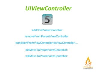addChildViewController: removeFromParentViewController transitionFromViewController:toViewController:... willMoveToParentViewController: didMoveToParentViewController: UIViewController 