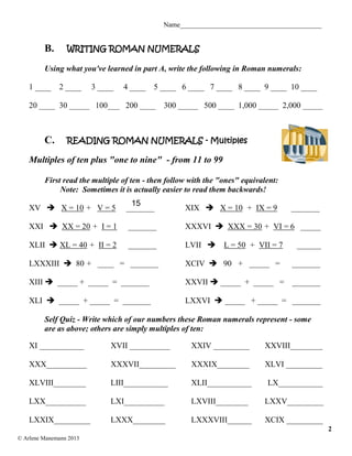 Romannumerals Lessons Worksheetsquizzes