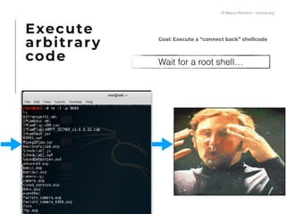Wait for a root shell…
Goal: Execute a “connect back” shellcode
Execute
arbitrary
code
© Marco Romano - nemux.org
 