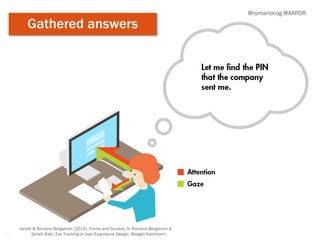 43
@romanocog @AAPOR
Gathered answers
Jarrett & Romano Bergstrom (2014). Forms and Surveys. In Romano Bergstrom &
Schall (Eds). Eye Tracking in User Experience Design. Morgan Kaufmann.
 