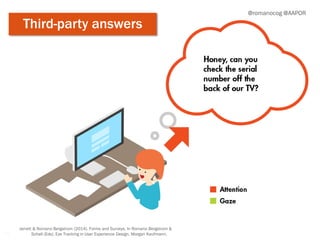 45
@romanocog @AAPOR
Third-party answers
Jarrett & Romano Bergstrom (2014). Forms and Surveys. In Romano Bergstrom &
Schall (Eds). Eye Tracking in User Experience Design. Morgan Kaufmann.
 