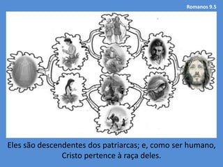 Romanos 9.5
Eles são descendentes dos patriarcas; e, como ser humano,
Cristo pertence à raça deles.
 