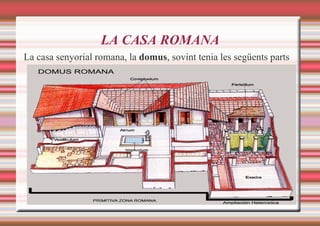 LA CASA ROMANA La casa senyorial romana, la  domus , sovint tenia les següents parts  