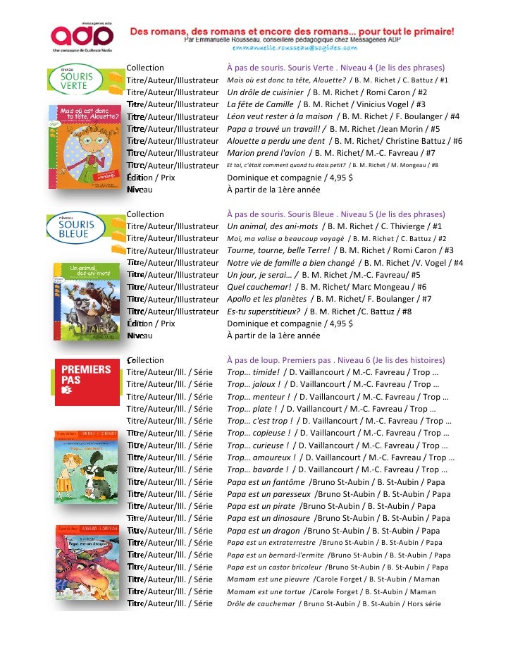 Suggestions de romans pour tous les cycles du primaire.