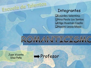 Integrantes
                     Lourdes Valentino
                     Ana Paula Los Santos
                     Olga Huamán Coello
                     Naomi Leyva Mayo




Juan Vicente
 Díaz Peña     Profesor
 