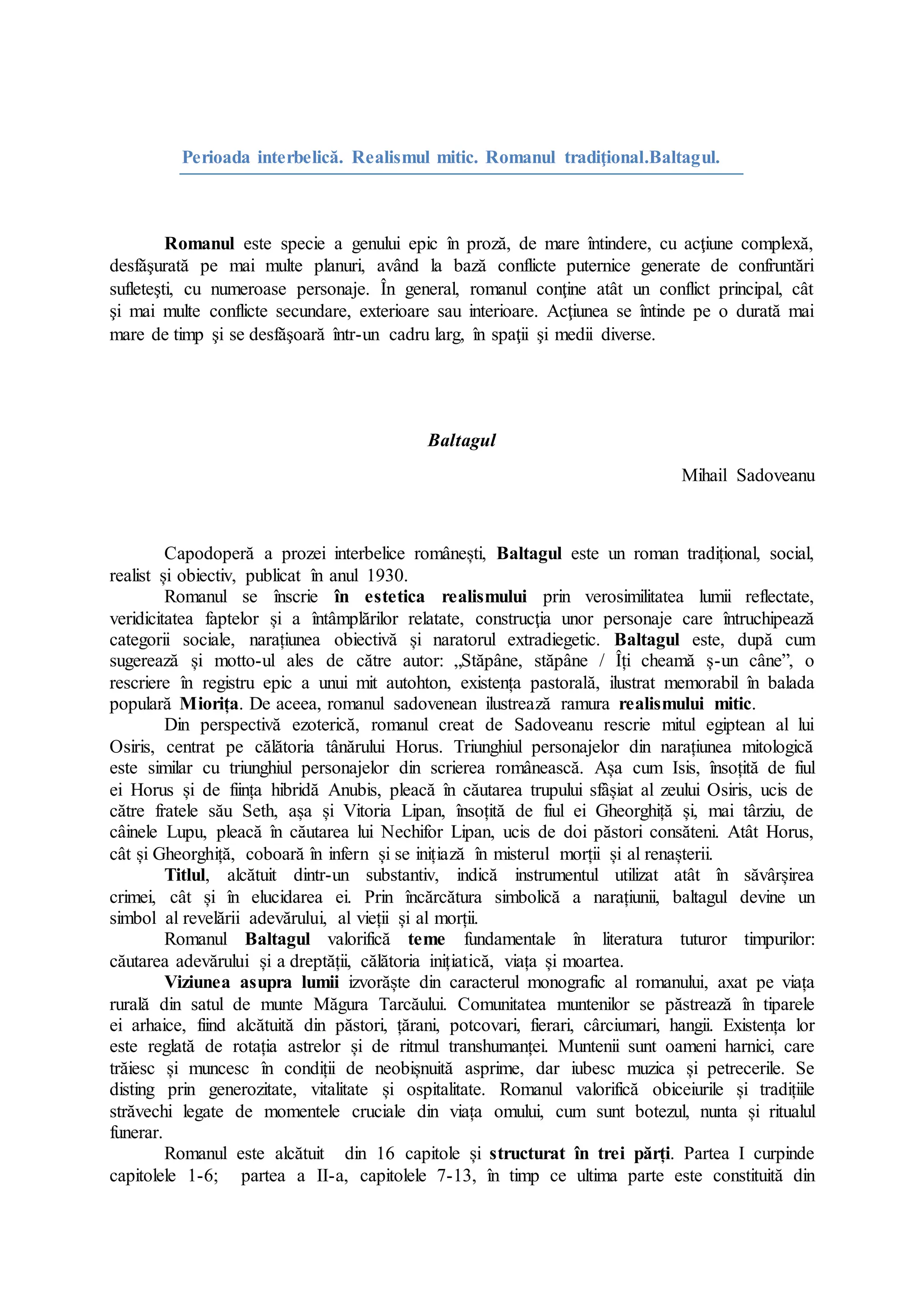 Romanul realist mitic | DOCX