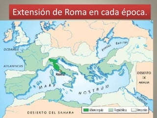 Extensión de Roma en cada época.
 