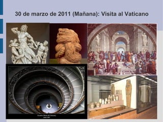 8:00 inicio del camino hacia la Galeria Borghese (en el camino, veremos la Porta Pía de Miguel Ángel y el Éxtasis de Santa Teresa de Bernini)  