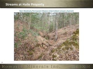 Streams	
  at	
  Haile	
  Property	
  
                      Non-­‐RelaOvely	
  Permanent	
  Waters	
  (intermisent	
  stream	
  channel)	
  




22	
  
 
