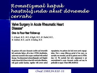 Romatizmal kapakRomatizmal kapak
hastalı ında akut dönemdeğhastalı ında akut dönemdeğ
cerrahicerrahi
Chest 1988;94:830-33
 