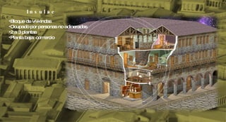 I n s u l a e Bloque de viviendas Ocupado por personas no adineradas 2 a 3 plantas Planta baja: comercio 