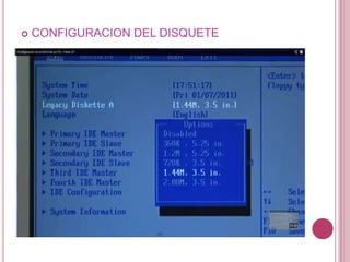    CONFIGURACION DEL DISQUETE
 