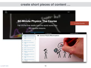 (c) C4LPT, 2016 18
create short pieces of content …
in short bursts
 
