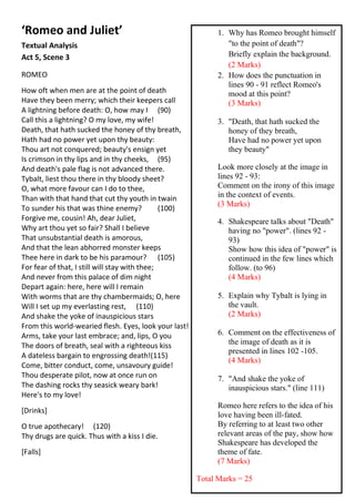Romeo and juliet act 5, scene 3 textual analysis | PDF