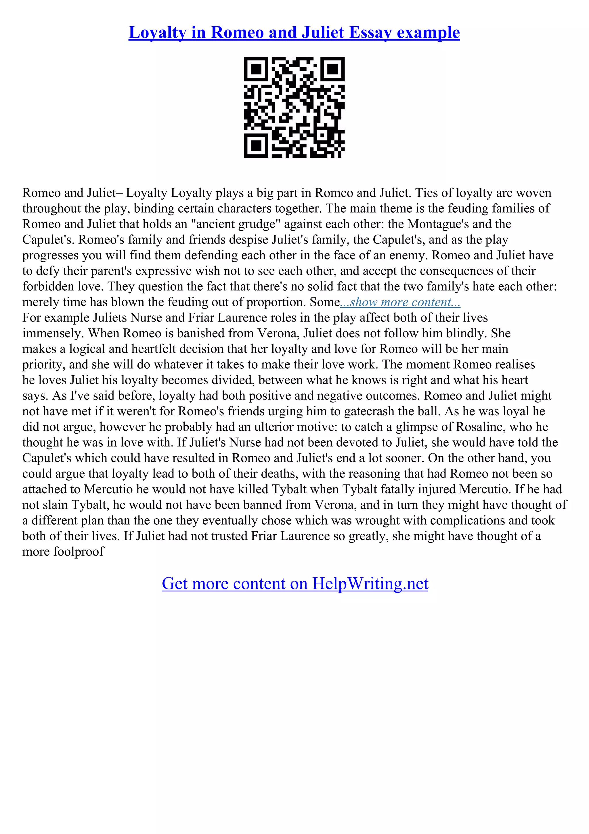 Romeo And Juliet Essay Examples | PDF | Free Download